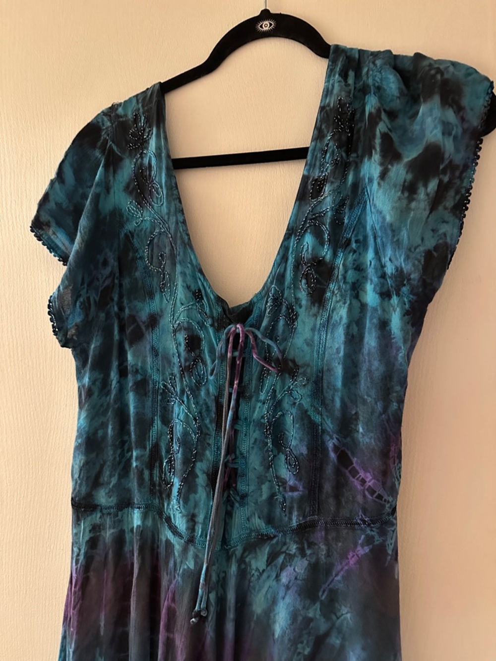 Sakkas Teal and Purple Tie-Dye V-Neck Maxi Dress - Picture 2 of 5
